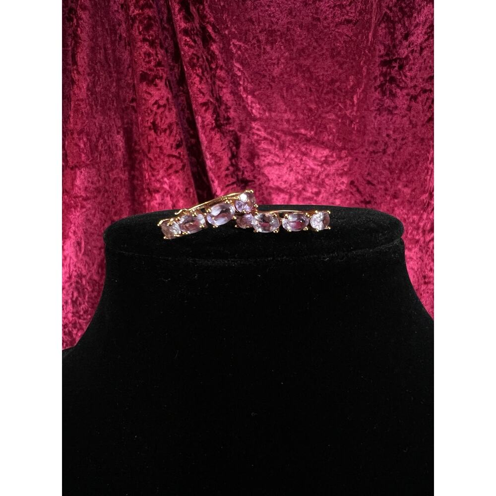 Vintage Gold Plated 925 Silver Hoop Earrings – Oval Faceted Pink Topaz Gemstones